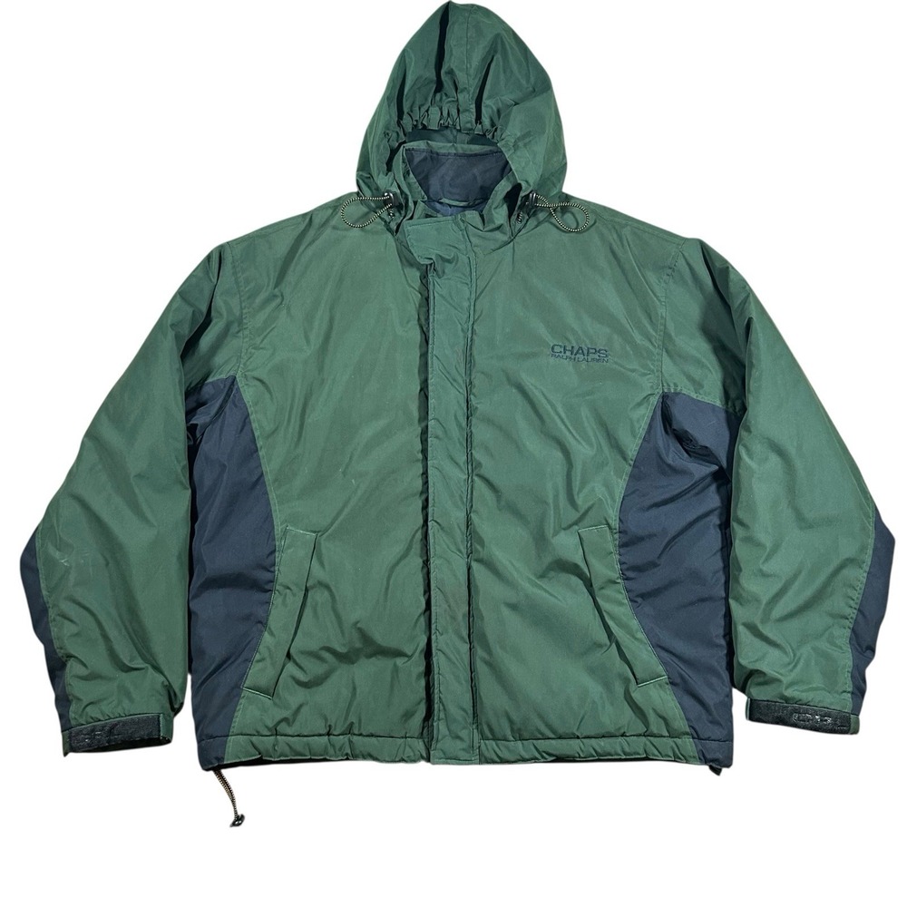 Vintage Chaps Ralph Lauren Puffer Full Zip Jacket‎ Coat Men's XL Green Blue